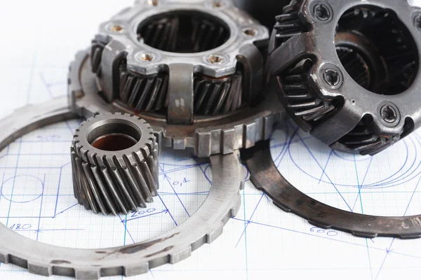 Gears On Blueprint — Stock Photo, Image