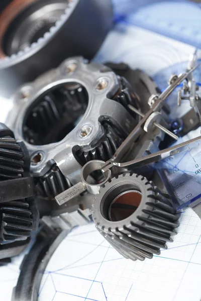 Gears On Blueprint — Stock Photo, Image