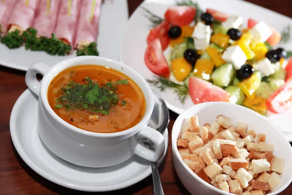 Soup And Salad — Stock Photo, Image