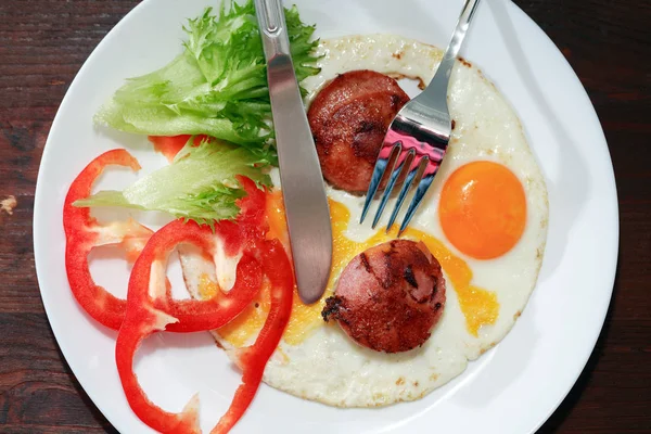Fried Eggs With Sausage — Stock Photo, Image