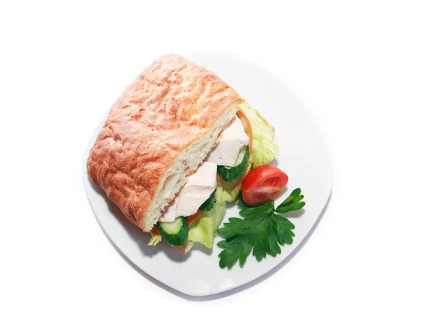 Sandwich de pollo en blanco — Foto de Stock