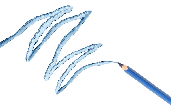 Blauer Bleistift Zeichnet Schöne Wasserspritzer Auf Weißem Hintergrund — Stockfoto