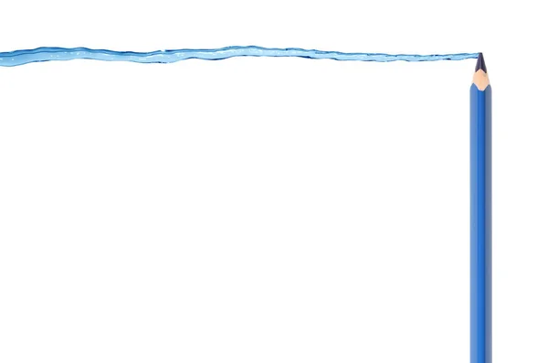 Matita Blu Disegna Bella Spruzzata Acqua Sfondo Bianco — Foto Stock