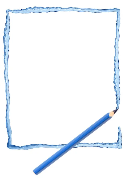 青い鉛筆は白い背景に素敵な水のスプラッシュを描きます — ストック写真