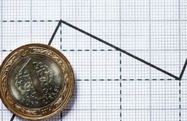Kağıt zemin üzerinde bir liralık Türkçe madeni para grafiği