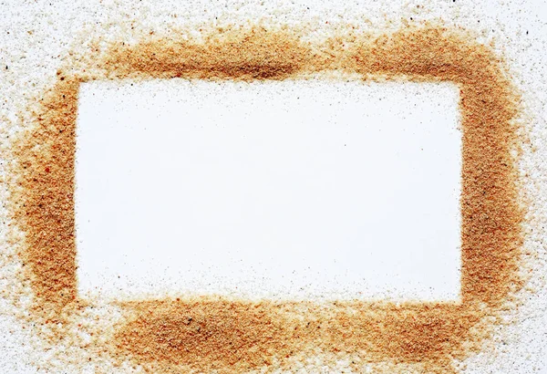 Conceito Verão Moldura Imagem Com Espaço Branco Feito Areia — Fotografia de Stock