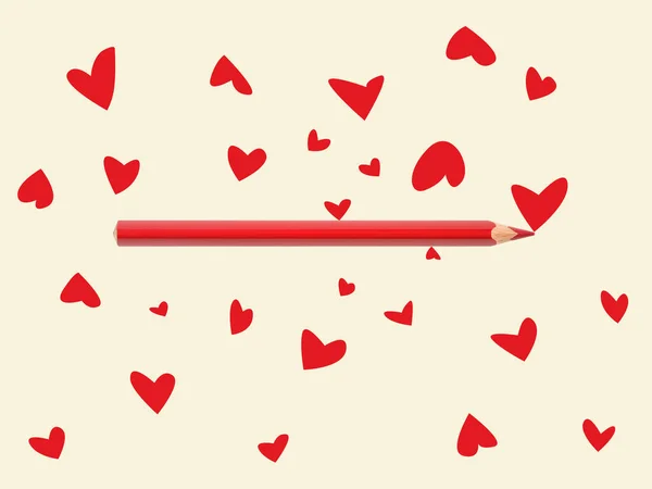 Red Pencil Draws Lot Hearts Gray Background — Stock Photo, Image