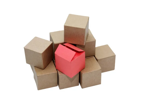 Empilement Cubes Carton Sur Fond Blanc Isolé Avec Chemin Coupe — Photo