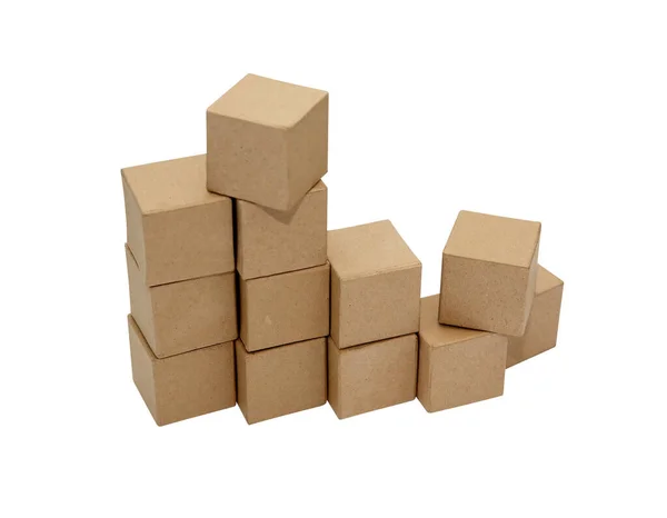 Montón Cubos Cartón Sobre Fondo Blanco Aislado Con Ruta Recorte — Foto de Stock