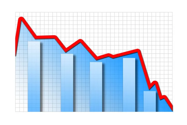 Grafik Bisnis Jatuh Atas Latar Belakang Putih — Stok Foto