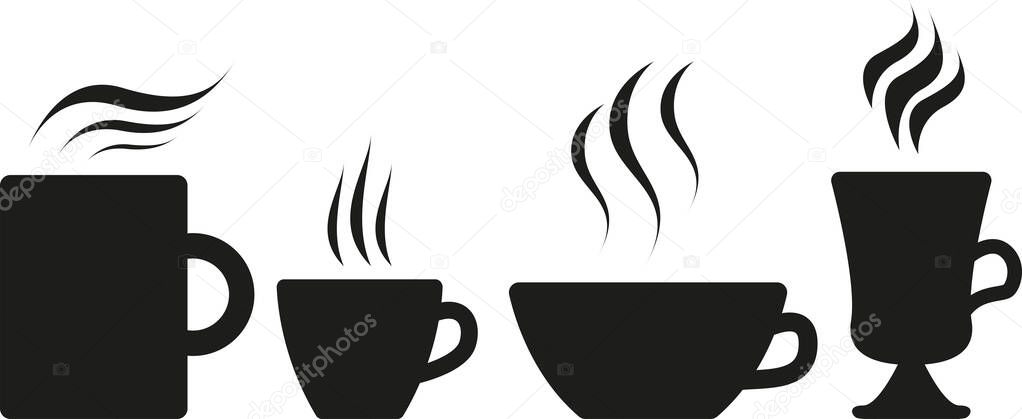 Four kinds abstract coffee cups isolated over white background