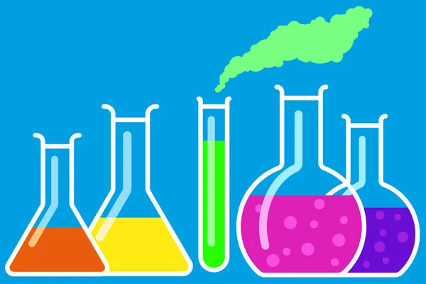 Química Simple Conjunto Vidrio Abstracto Aislado Sobre Fondo Azul — Archivo Imágenes Vectoriales