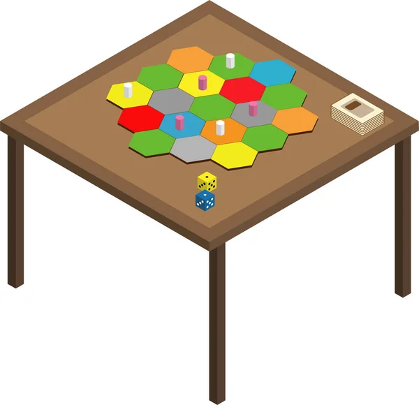 Tavolo Legno Con Parti Giochi Tavolo Isolate Sfondo Bianco — Vettoriale Stock