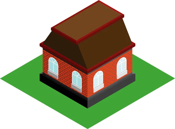 Isometrische Bakstenen Huis Het Gras Witte Achtergrond — Stockvector