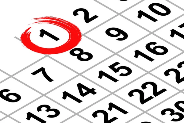 Frammento Calendario Isometrico Primo Giorno Del Mese Con Segno Rosso — Vettoriale Stock