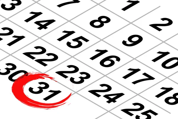 アイソメトリックカレンダーフラグメント 白い背景に赤いマークを持つ月の最後の日 — ストックベクタ