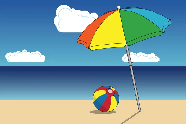 Sunny Sandy Beach Umbrella Boll Sea Sky Landscape — Stock Vector