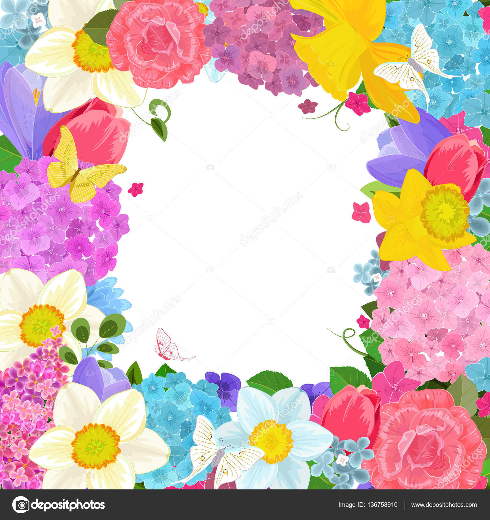 Cornice con fiori variopinti della sorgente per il vostro disegno — Vettoriali di Oksana