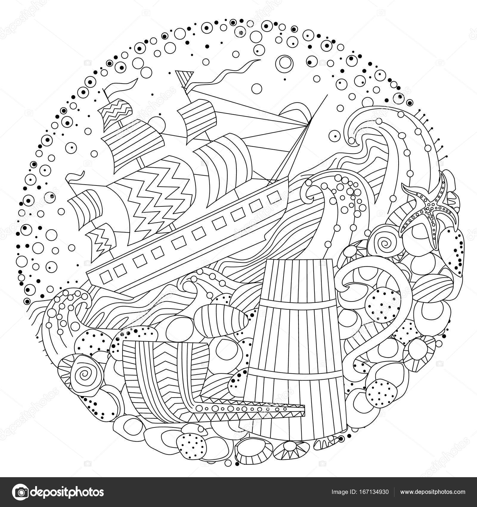stock illustration mandala with sea elements