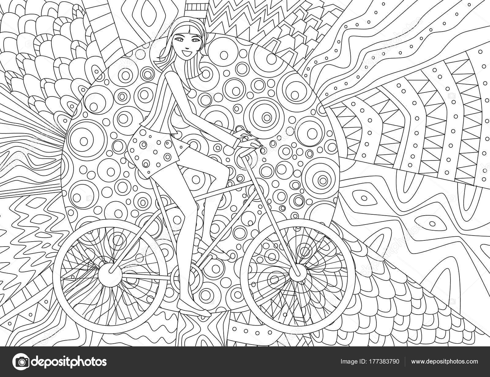 Jeune fille en vélo pour Coloriages — Vecteur par Oksana