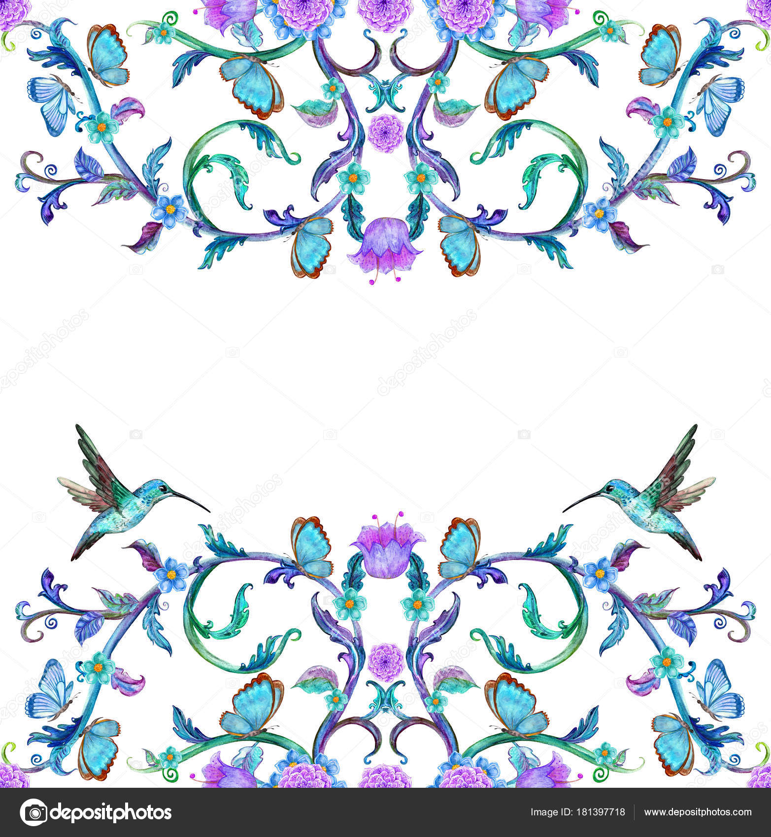 Scheda Dell Invito Con Vignette Floreale Colibr¬ Farfalle Isolate Priorit  — Foto Stock