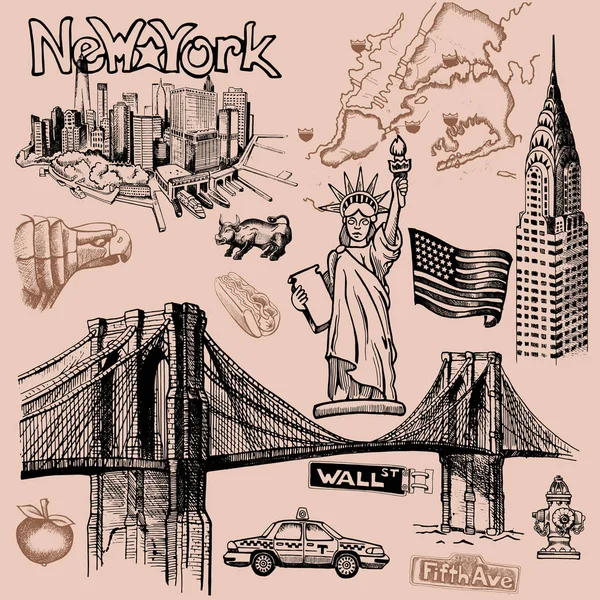 New York doodle od ruky — Stockový vektor