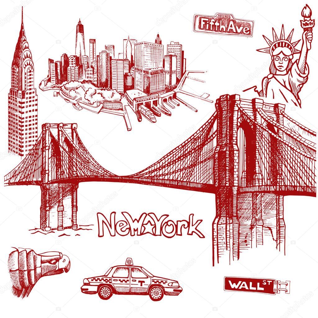 New York doodle freehand