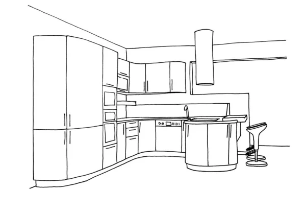 Grafische Schets Van Een Interieur Keuken Liner — Stockfoto