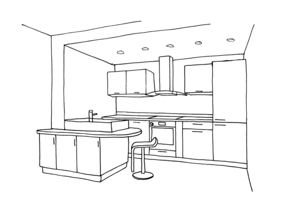 Dibujo Gráfico Una Cocina Interior Revestimiento — Foto de Stock