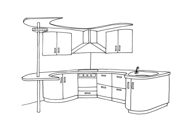 Dibujo Gráfico Una Cocina Interior Revestimiento — Foto de Stock