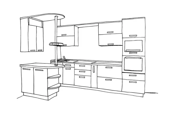Grafische Schets Van Een Interieur Keuken Liner — Stockfoto