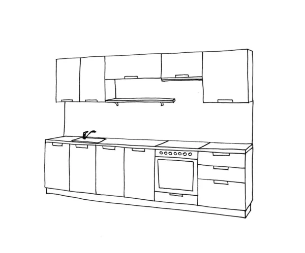 Graphical Sketch Interior Kitchen Liner — Stock Photo, Image