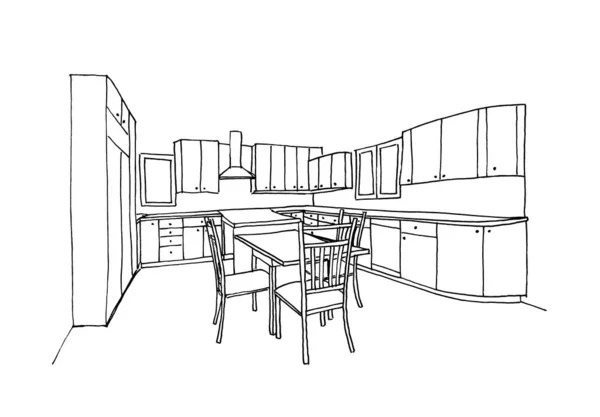 Esboço Gráfico Uma Cozinha Interior Forro — Fotografia de Stock