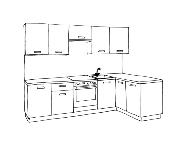 Grafische Skizze Einer Einbauküche Innenverkleidung — Stockfoto