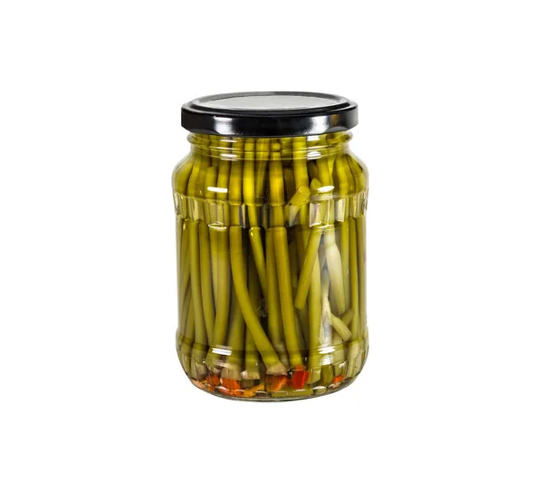 Canned Wild Garlic Glass Jar Isolated White — Stock Photo, Image
