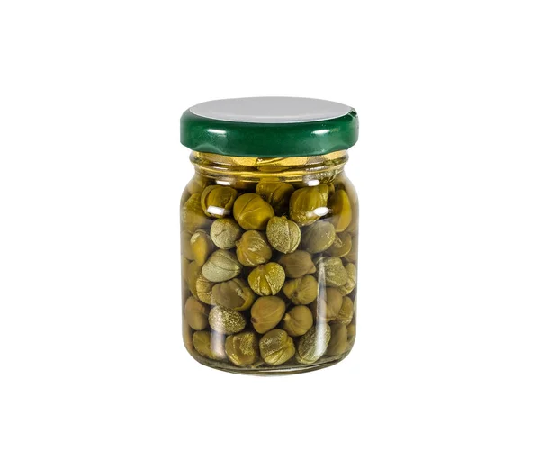 Canned Capers Glass Jar Isolated White — Stok fotoğraf