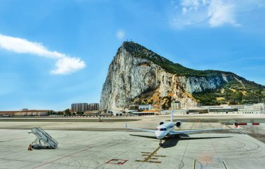 GIBRALTAR, UNITED KINGDOM - 08 JUNE, 2018. Airport, is one of the few airports in the world where the road runs through the airstrip.