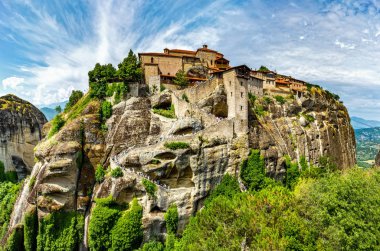 The Monastery of Great Meteoron. Monasteries on the top of rock in summer day in Meteora, Greece. 