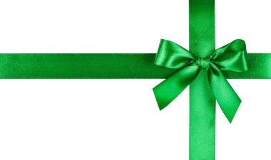 Green bow, ribbon. Isolated on white background.
