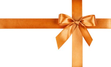 Orange bow, ribbon. Isolated on white background.