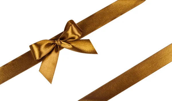 Gold Bow Ribbon Isolated White Background — Stock Photo, Image