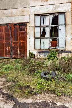 Ruined building. .Abandoned collective farm. Russia, Tula region.