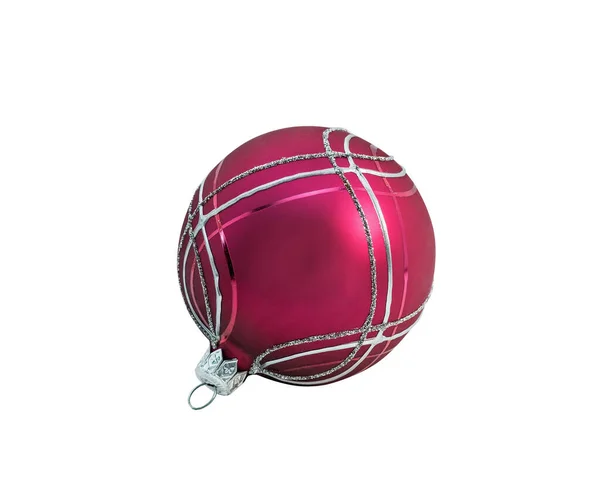 Bolas Natal Vermelho Brilhante Bugiganga Com Ornamento Deitado Branco Isolados — Fotografia de Stock