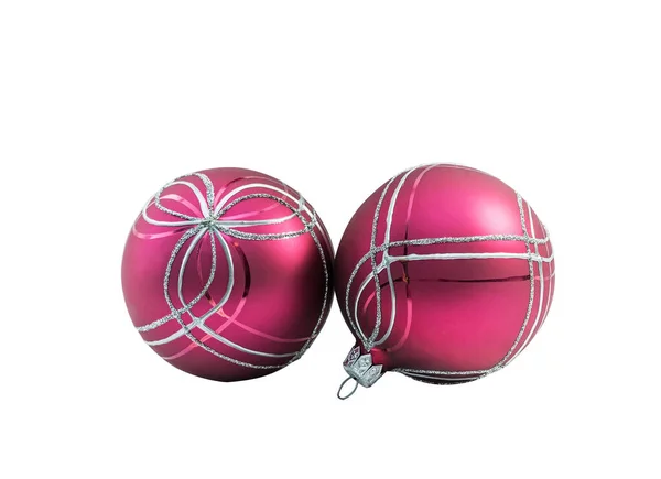 Heldere Rode Kerstballen Kerstbal Met Ornament Liggend Wit Geïsoleerd — Stockfoto