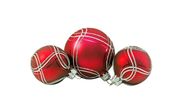 Bolas Navidad Color Rojo Brillante Adorno Adornado Blanco Aislado — Foto de Stock