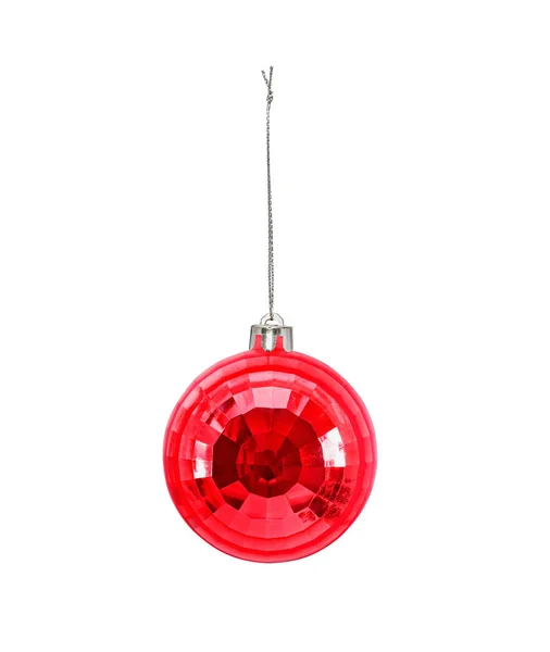 Hanging Red Christmas Bauble Ornament Isolated White Background — Stock Photo, Image