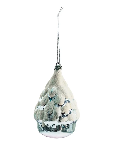 Hanging Christmas Bauble Snowy House Old Soviet Ussr Isolated White — Stock Photo, Image