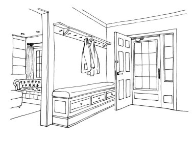 Evdeki çizim salonu. Giriş kapısı.