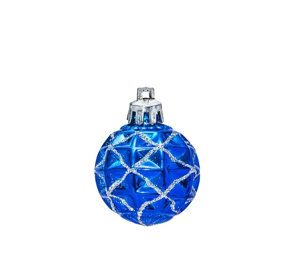 Blauwe Kerstbal Feestelijke Decoratie Geïsoleerd Witte Achtergrond — Stockfoto