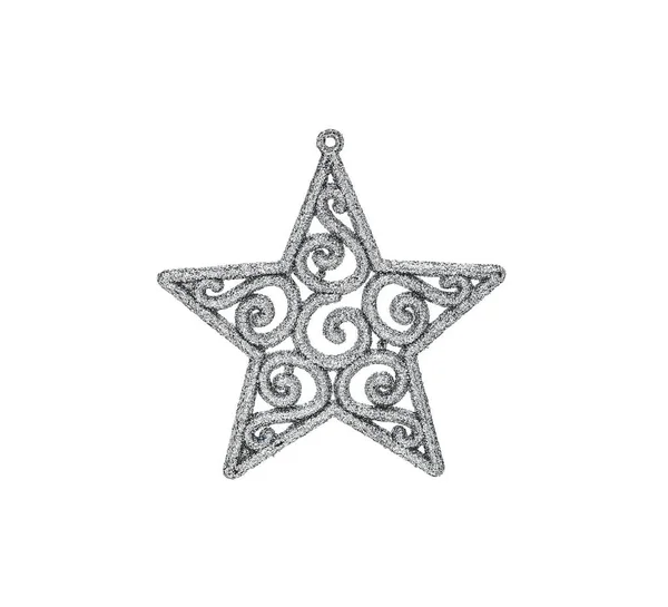 Stříbrná Vánoční Hvězda Dekorací Izolované Bílém Pozadí — Stock fotografie